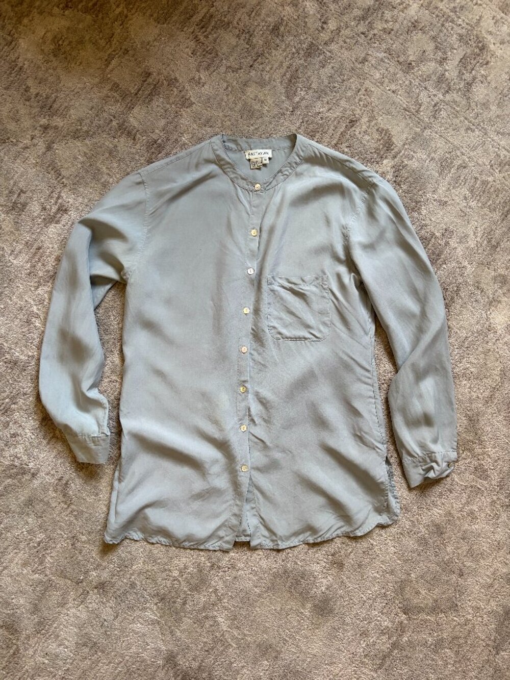 Vintage Ann Taylor Slate Blue Grey Silk Long Sleeve Tunic Top | Size M